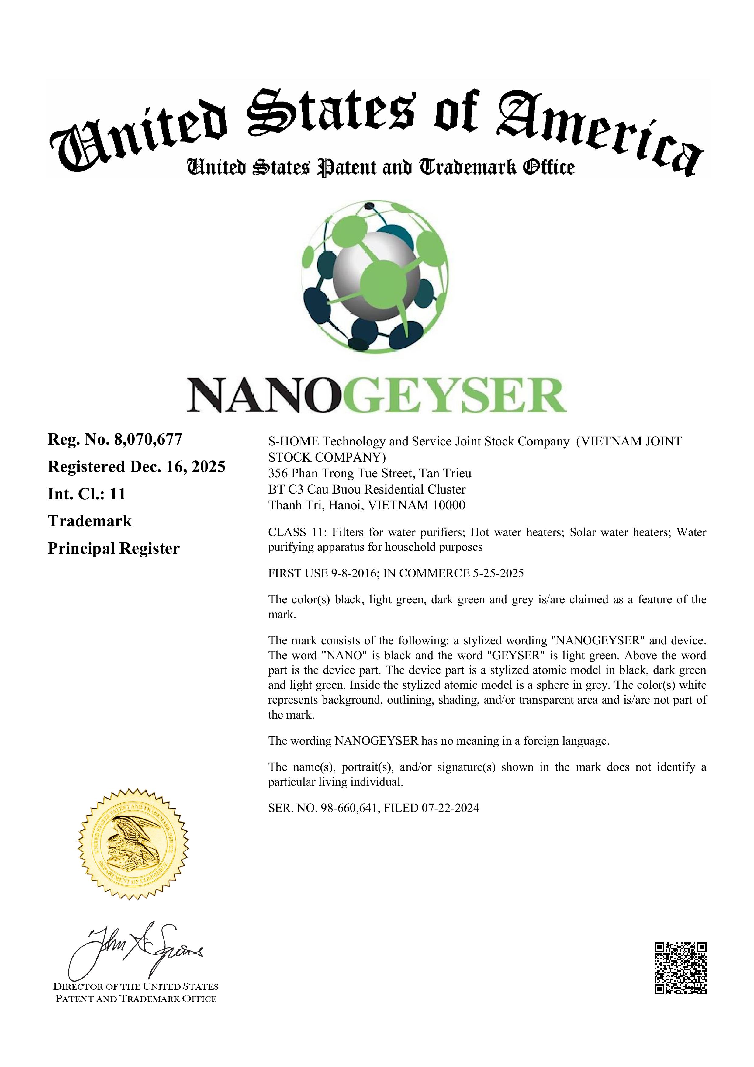 CHỨNG NHẬN BẢO HỘ THƯƠNG HIỆU TẠI MỸ