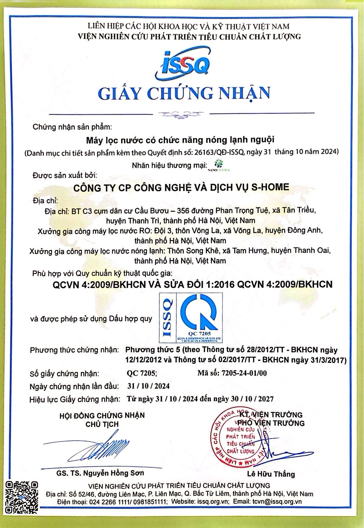 CHỨNG NHẬN QCVN 4 MÁY LỌC NƯỚC NÓNG LẠNH