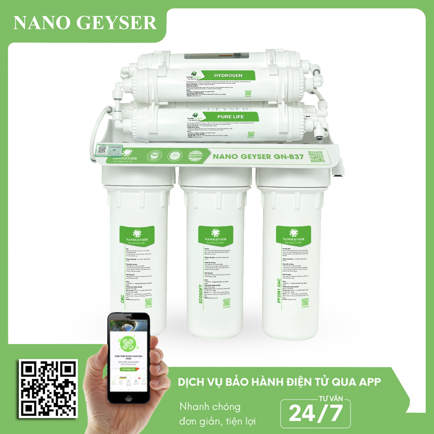 Máy lọc nước Nano Geyser GN-B37P 10 cấp lọc